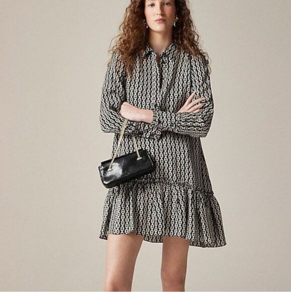 J. Crew NWT Amelia Popover Shirt Dress Chain Print Women's XS Oversized